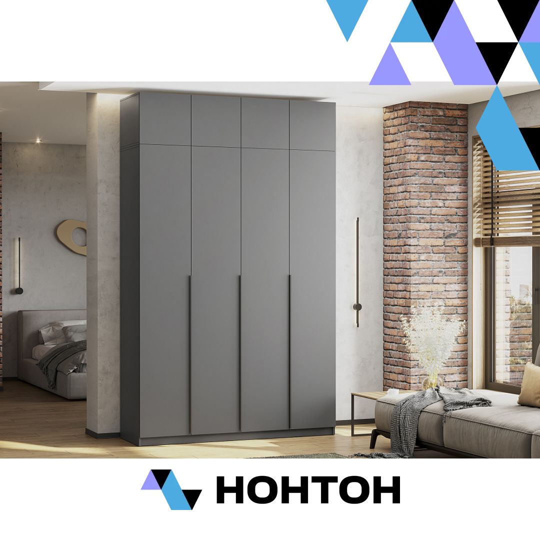 Шкаф 4-х створчатый Тивина с антресолью графит серый