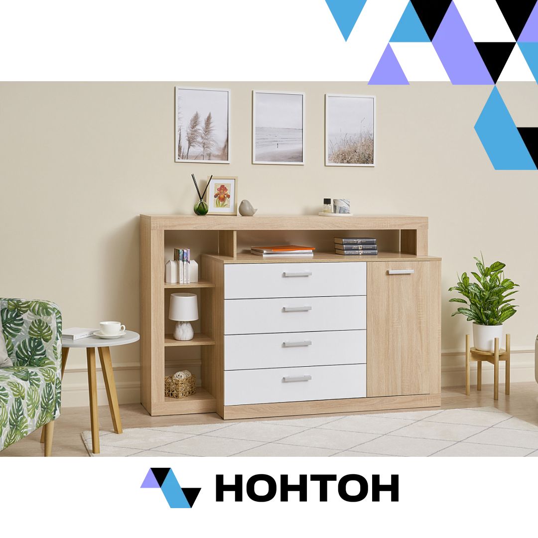 Комод Ангара сонома / белый глянец