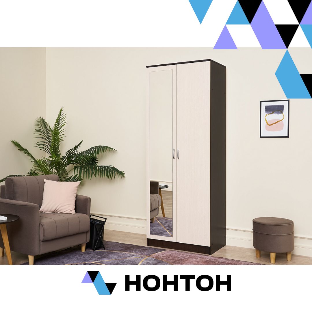 Шкаф 2-х створчатый с зеркалом Ронда ШК-20 венге / дуб белфорд