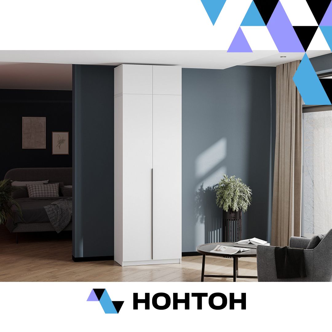 Шкаф 2-х створчатый Тивина с антресолью белый текстурный