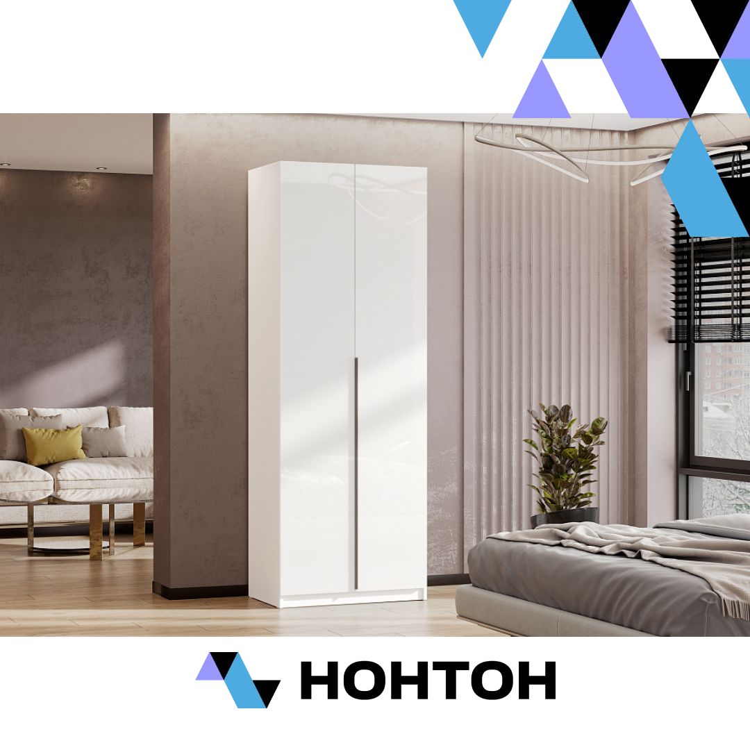 Шкаф 2-х створчатый Тивина белый / белый глянец