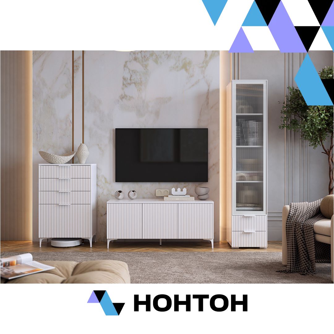 Гостиная Зефир К1 белое дерево / белый муар / белый