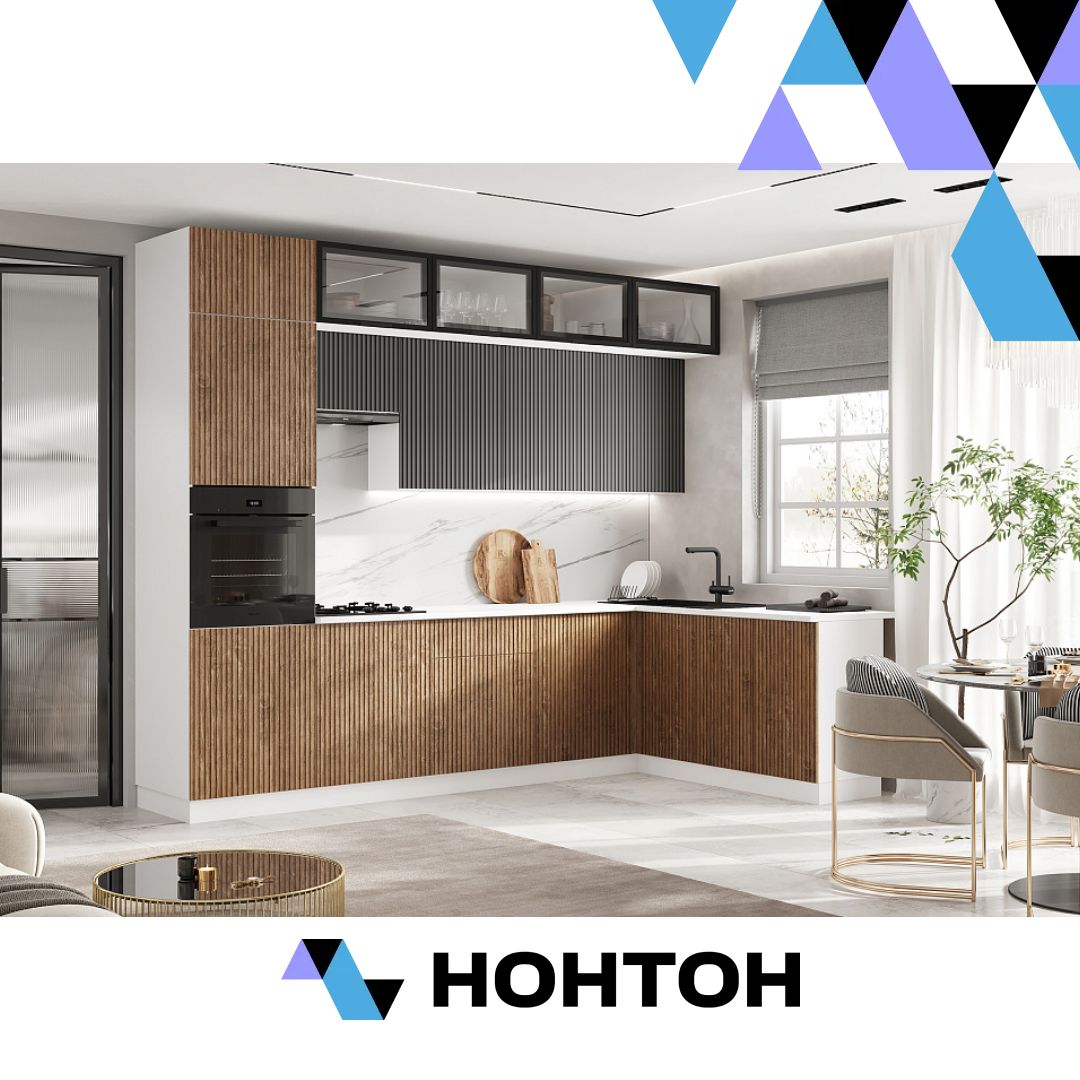 Кухня угловая Оливия New 3.0х1.8 м Компоновка №4 экзотическое дерево амазония / графит софт new