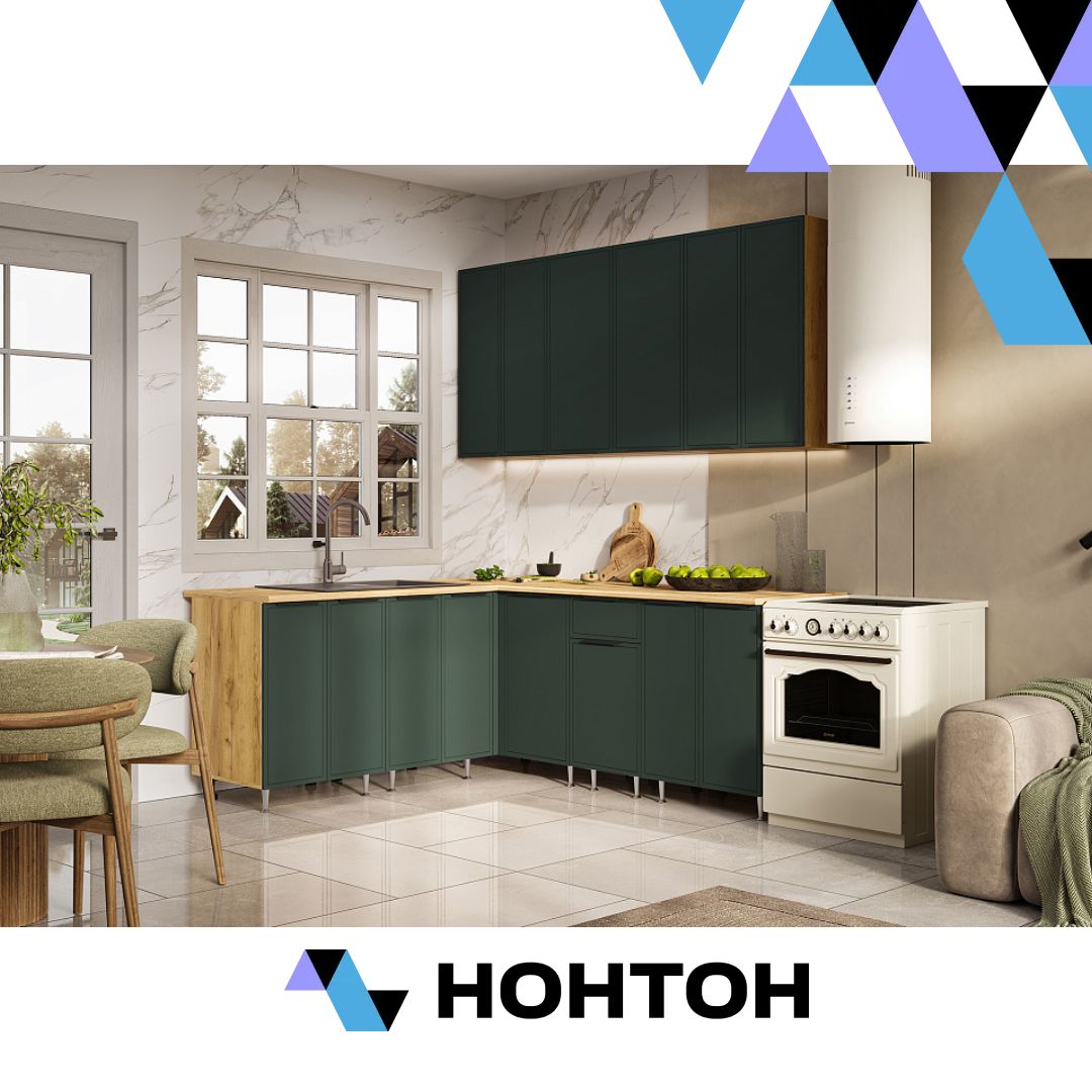 Кухня угловая Николь 1.8х2.0 м компоновка №2 браш мени грин