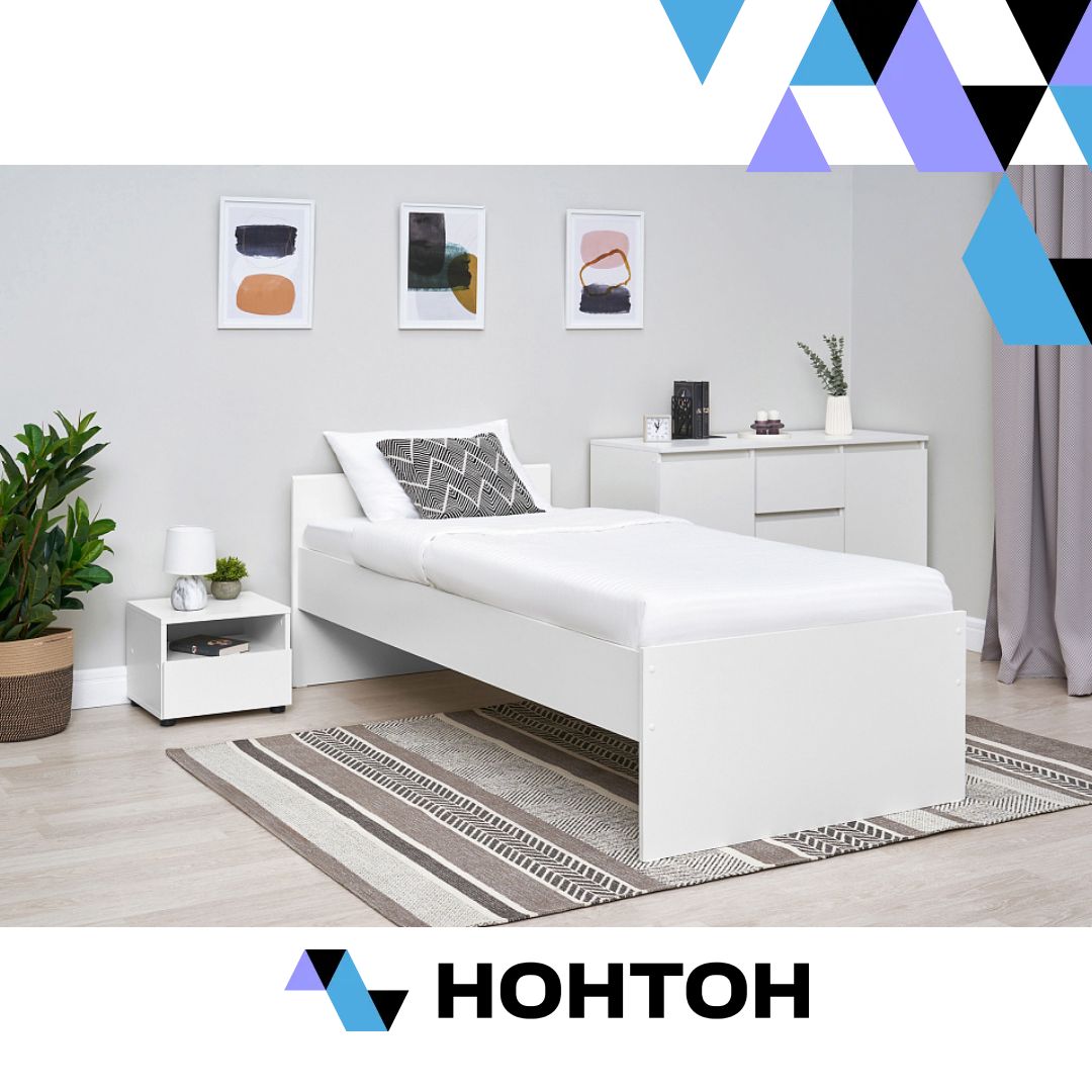 Кровать Грейс 0.9 м белая текстурная