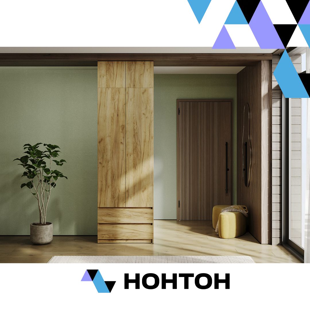 Шкаф 2-х створчатый с ящиками Скайвуд с антресолью дуб золотой