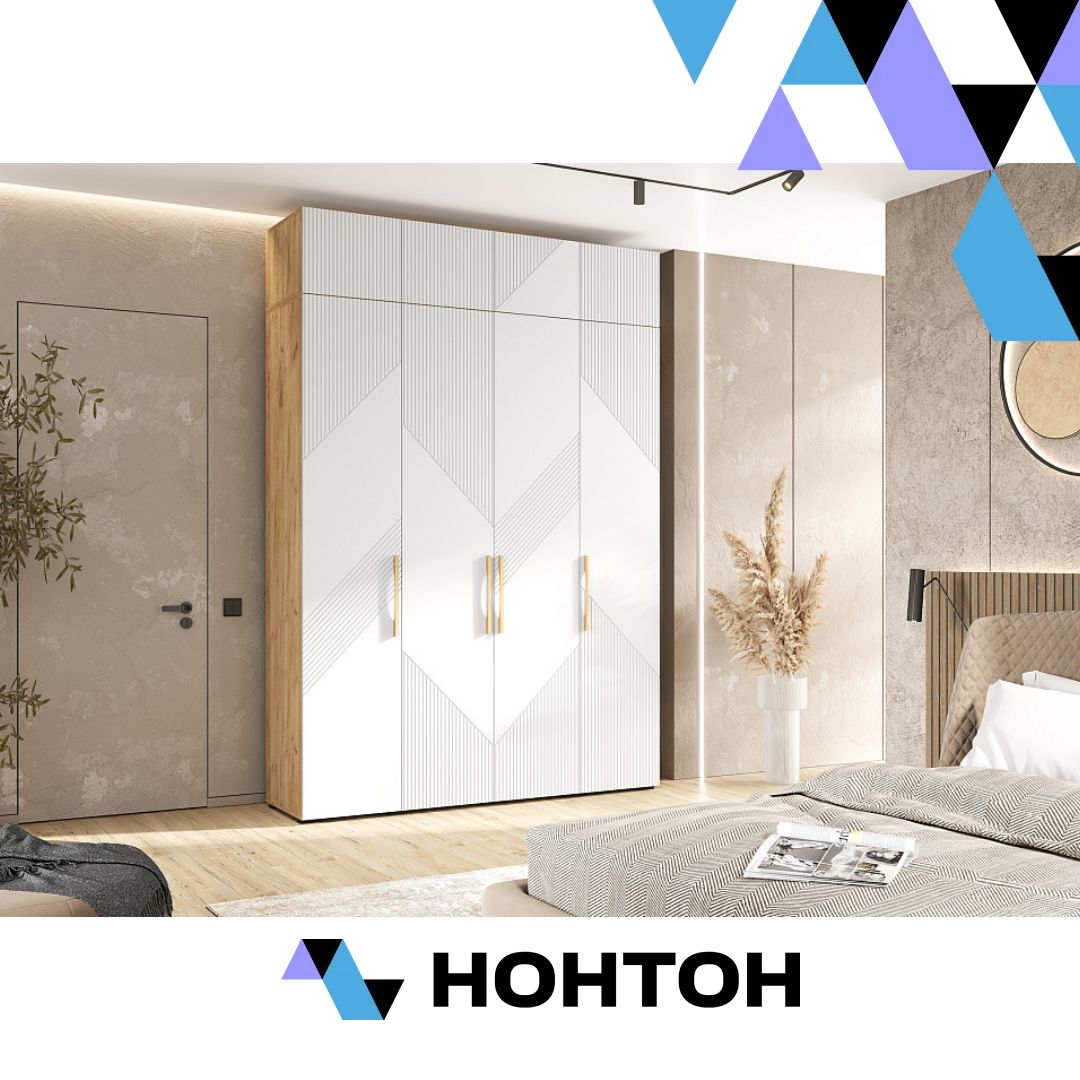 Шкаф 4-х створчатый с антресолью Ирис дуб крафт / браш вайт