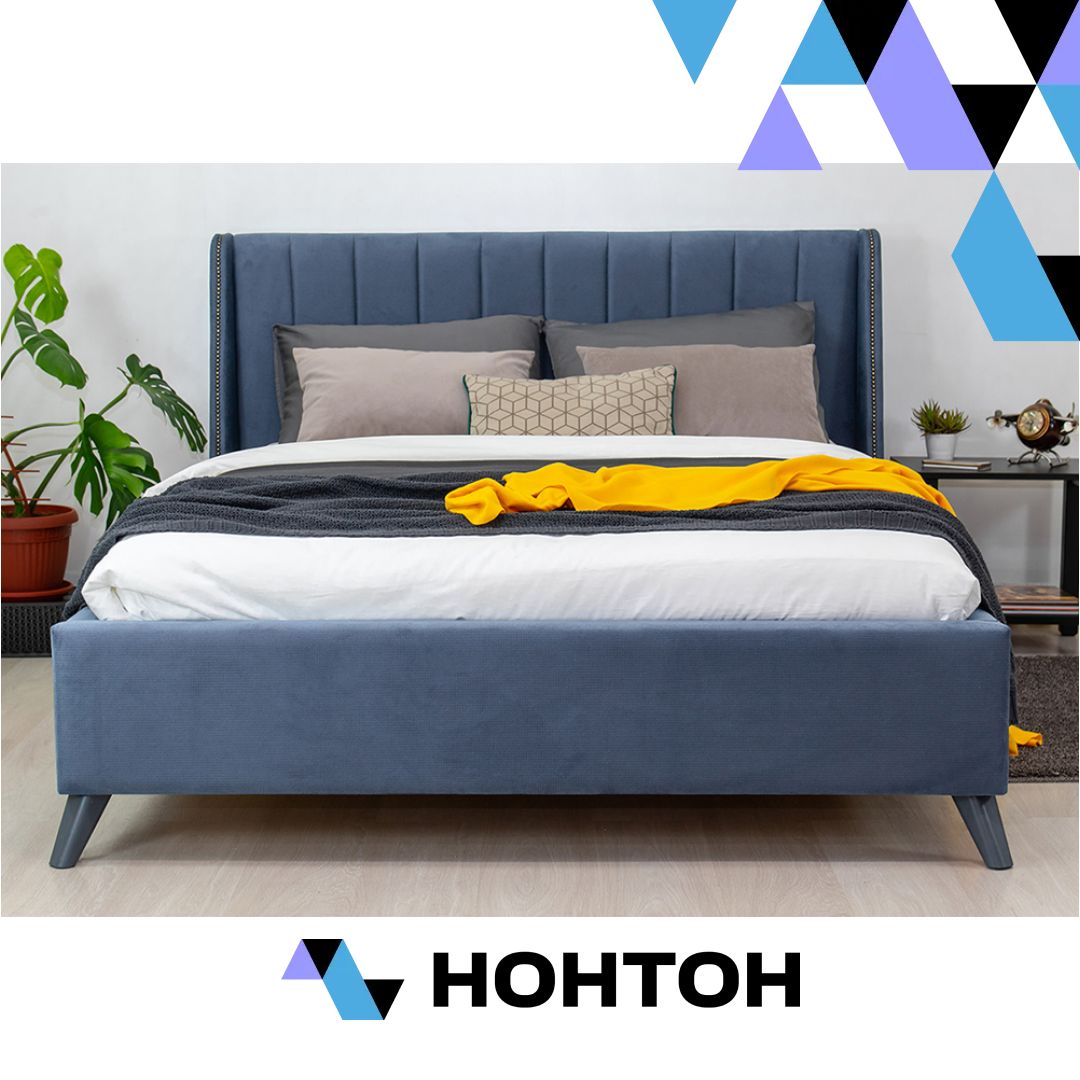 Кровать Мелисса велюр серо-синий