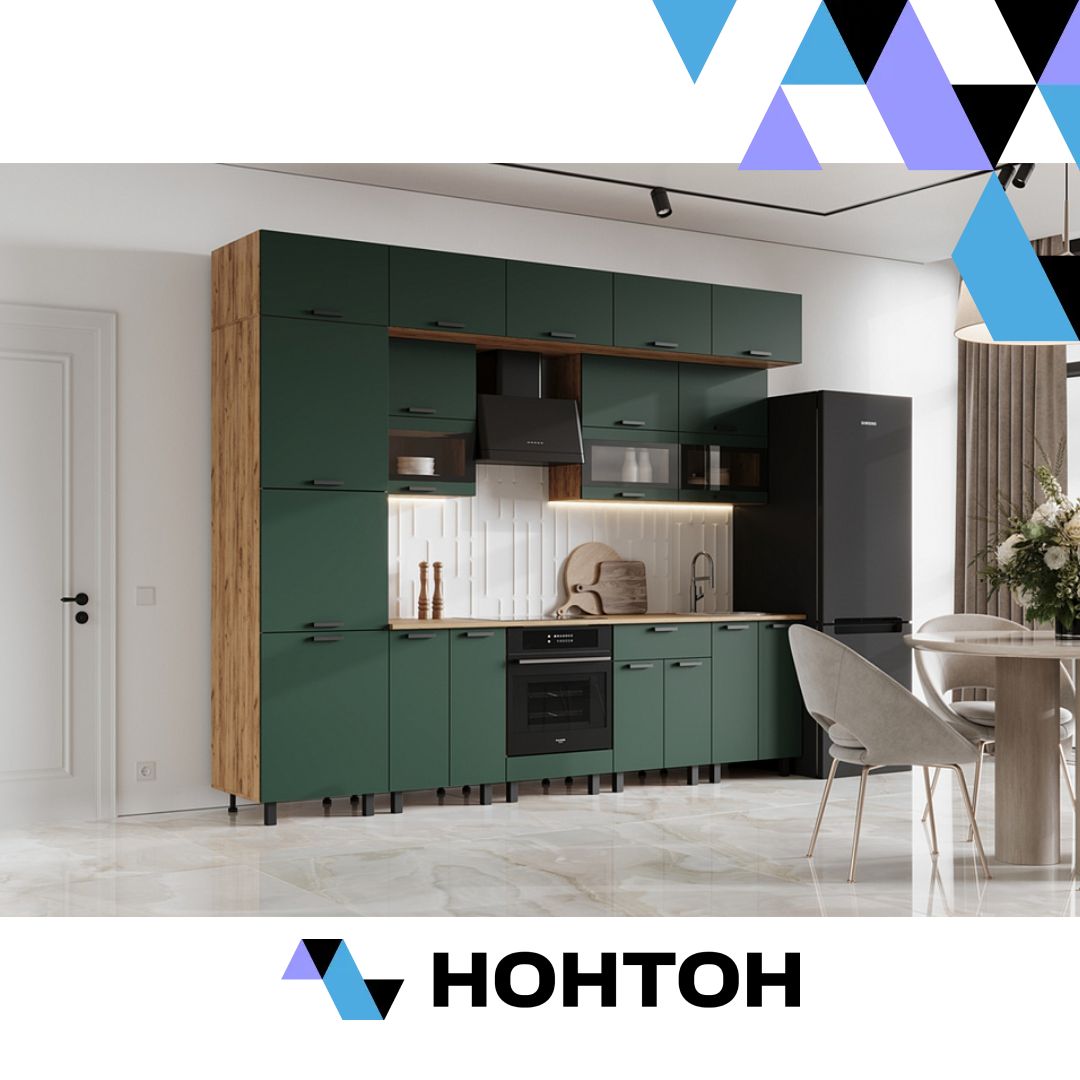 Кухня Техно 3.0 м компоновка №2 браш мени грин