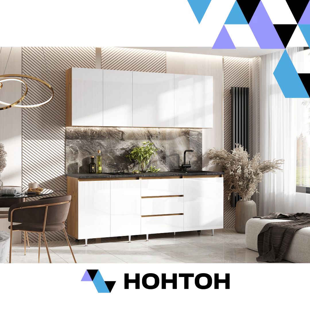 Кухня Челси 2.0 м компоновка №2 дуб крафт / белый глянец