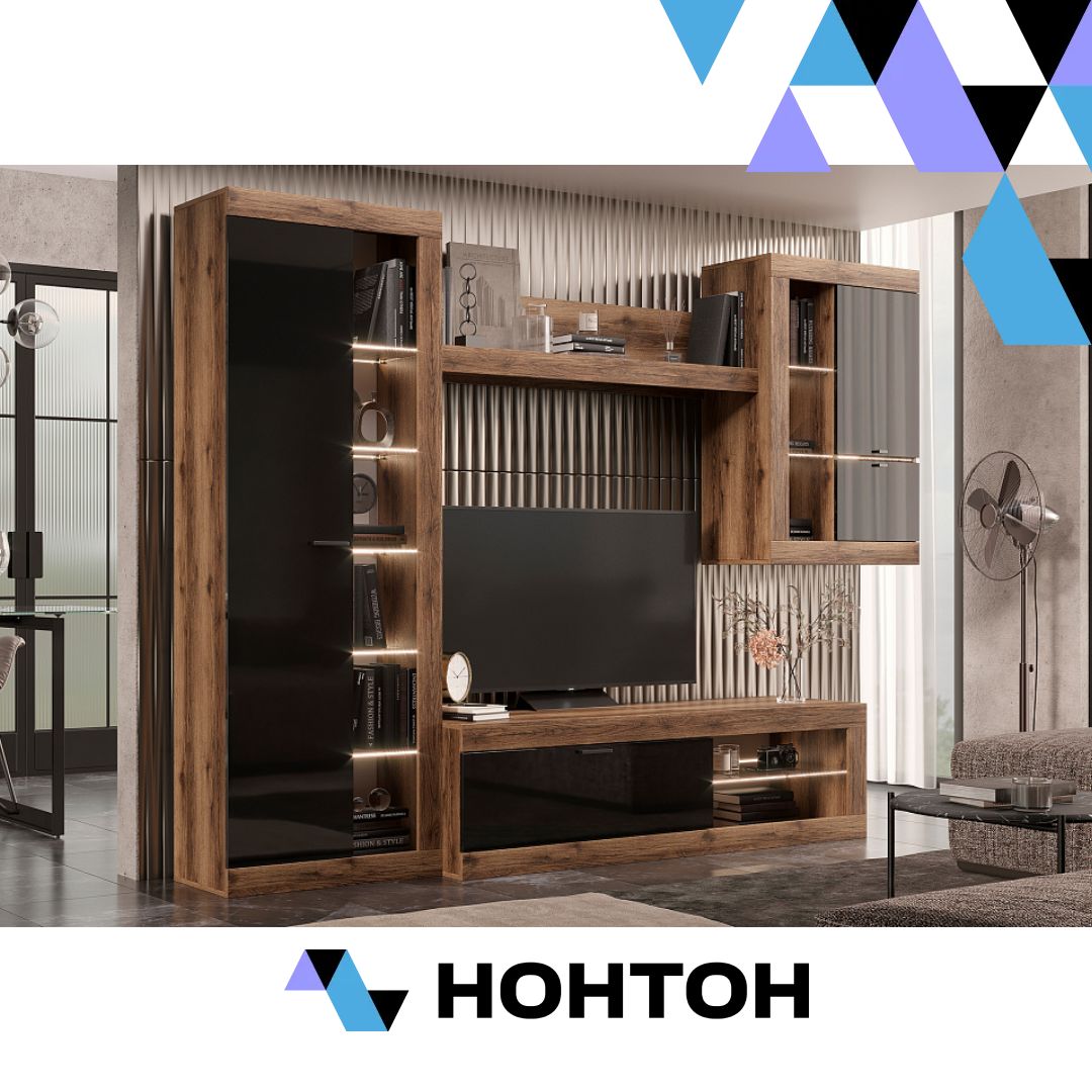 Гостиная Прага №4 дуб делано / черный глянец