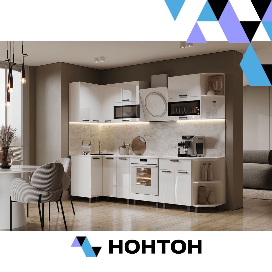 Кухня Техно 0.9 х 2.7 м компоновка №2 белый глянец