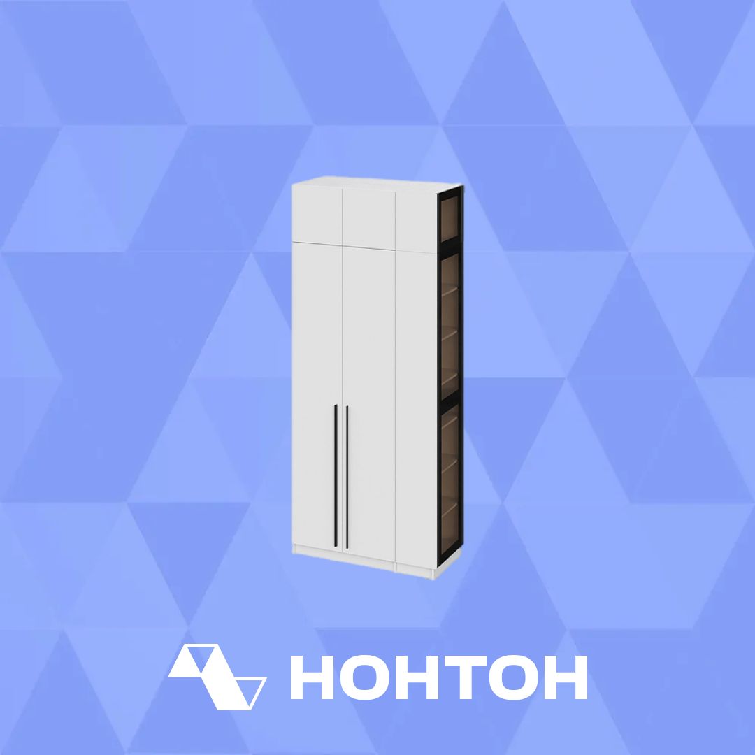 Комплект шкафов с антресолью №9 Берген белое дерево / софт черный