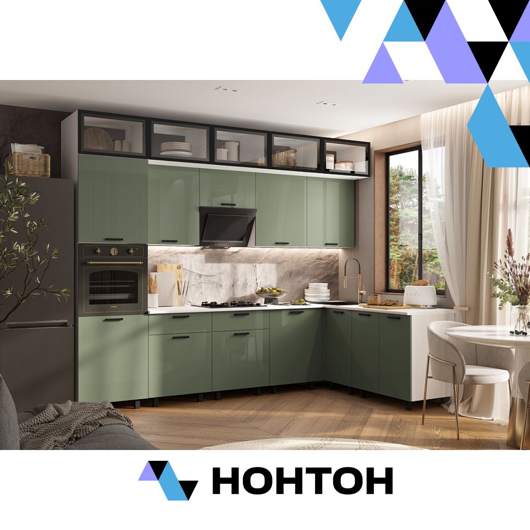 Кухня Техно 3.0 х 1.8 м компоновка №8 олива глянец