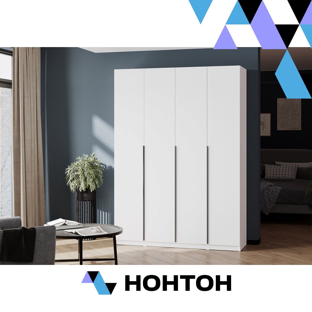 Шкаф 4-х створчатый Тивина белый текстурный