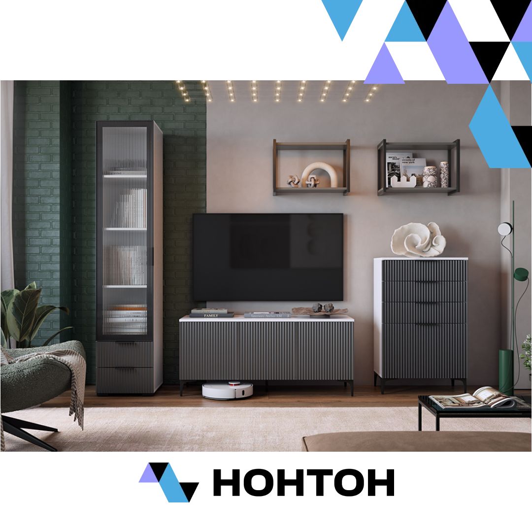 Гостиная Зефир К2 белое дерево / белый муар / серый / графит