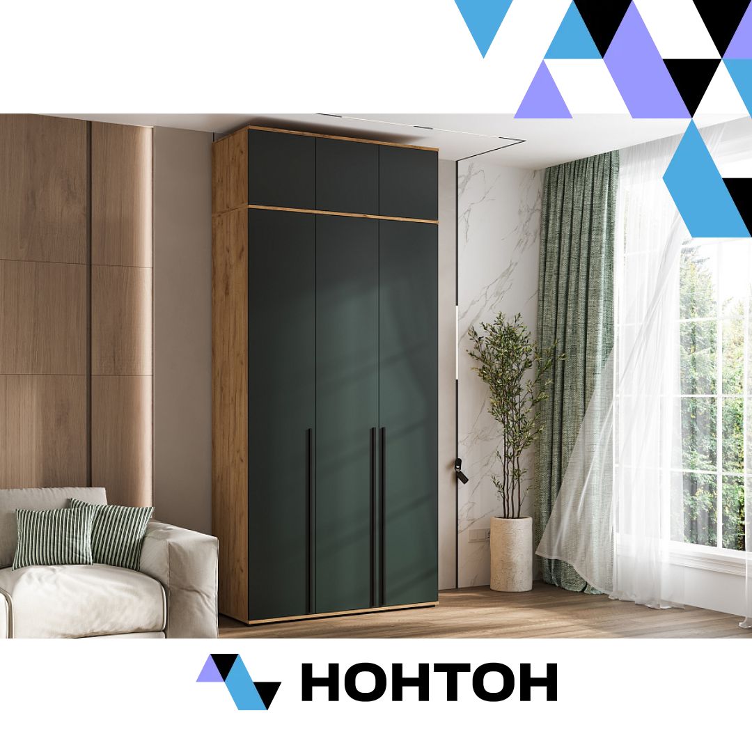 Шкаф 3-х створчатый с антресолью Норд дуб крафт / изумрудный