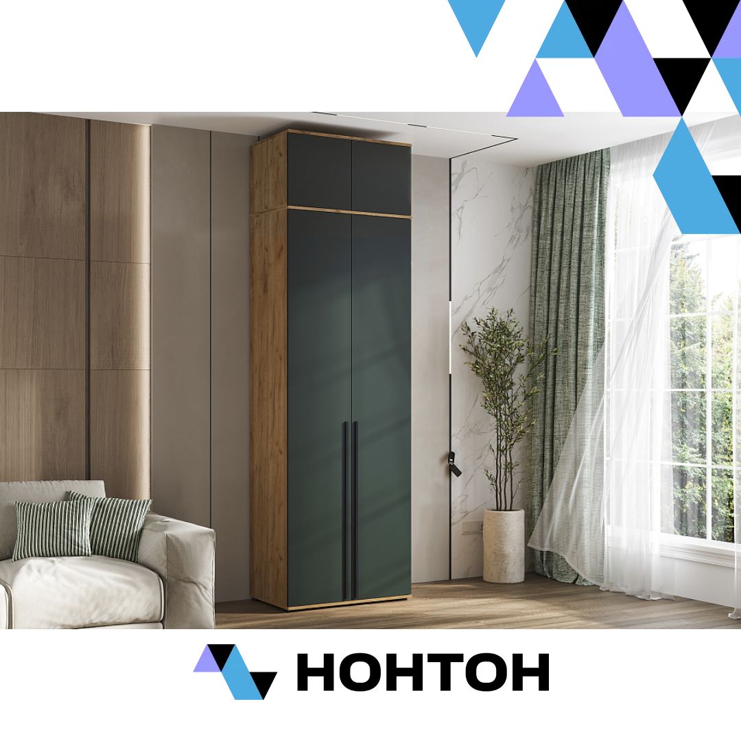 Шкаф 2-х створчатый с антресолью Норд дуб крафт / изумрудный