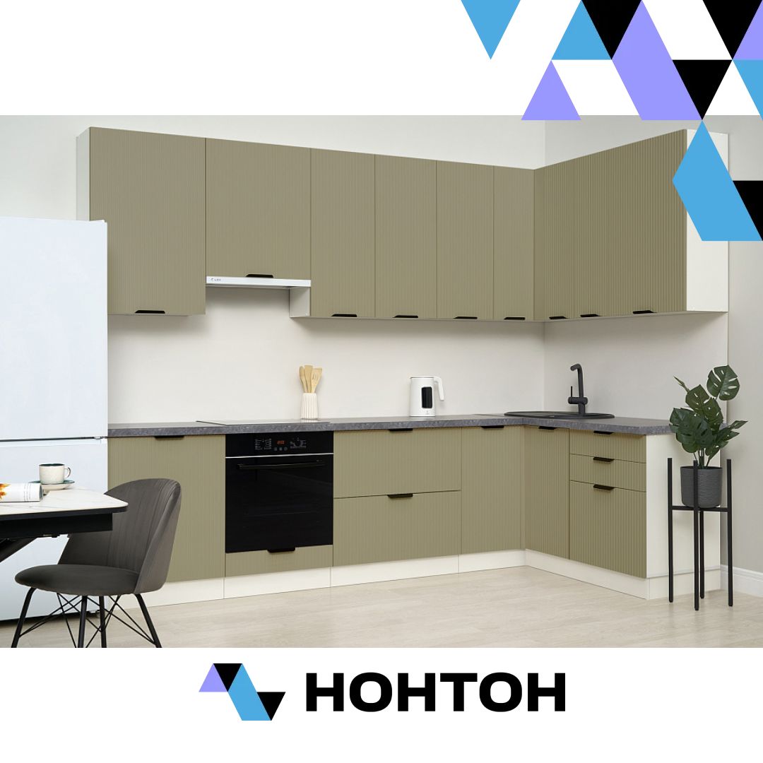 Кухня угловая Норд Line №1 3.0 х 1.6 м софт хаки