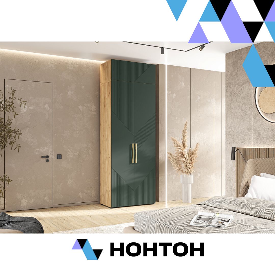 Шкаф 2-х створчатый с антресолью Ирис дуб крафт / браш мени грин