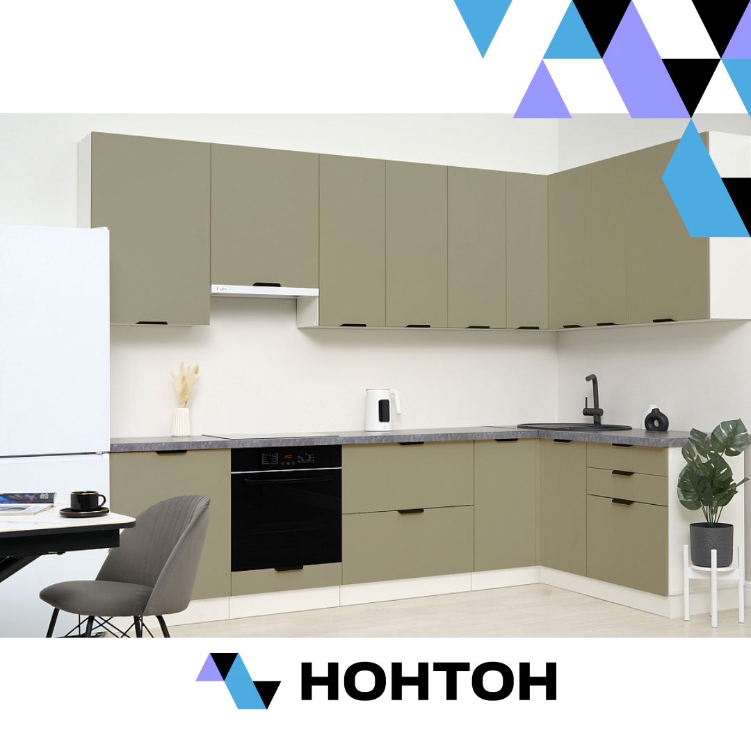 Кухня угловая Норд №1 3.0 х 1.6 м софт хаки