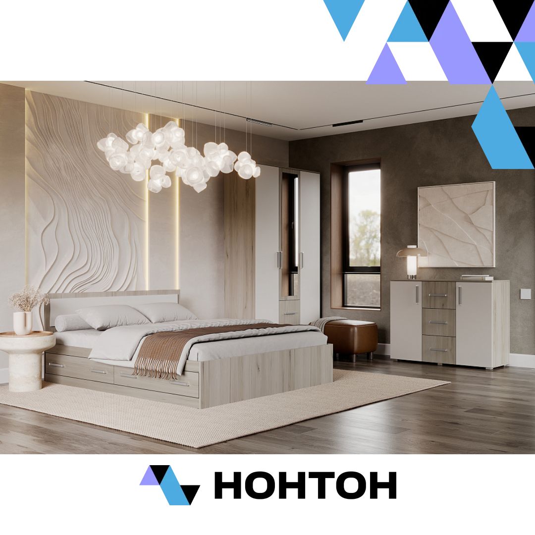 Кровать двуспальная с ящиками Фиеста New дуб крафт серый / кашемир