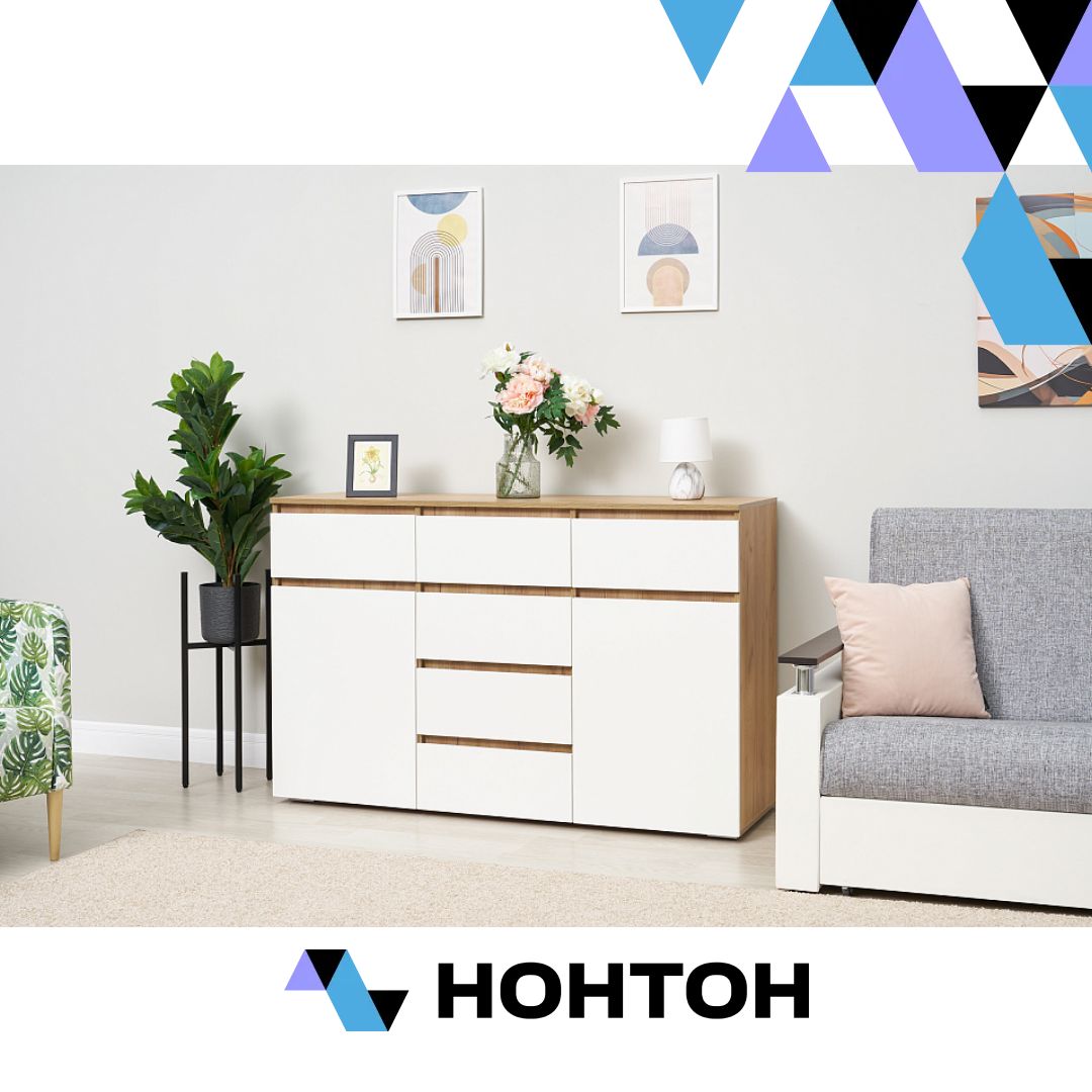 Комод с 6-ю ящиками Ирма белый / дуб крафт золото