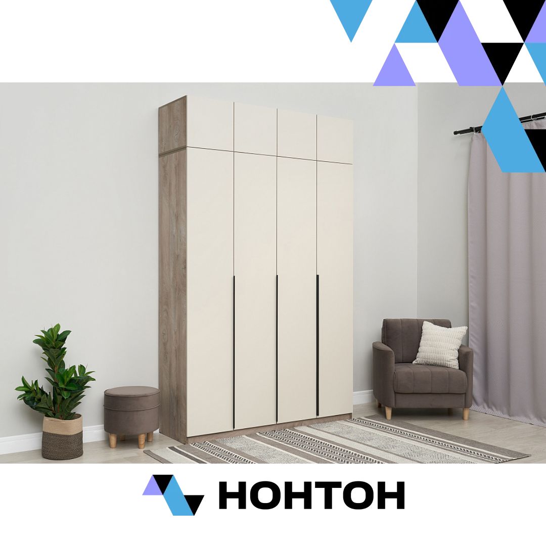 Шкаф 4-х створчатый Тивина с антресолью эндгрейн / меланж