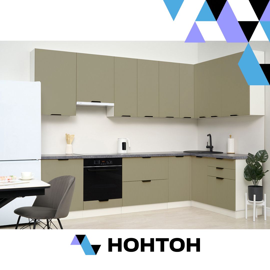 Кухня угловая Норд - Норд Line №1 3.0 х 1.6 м софт хаки