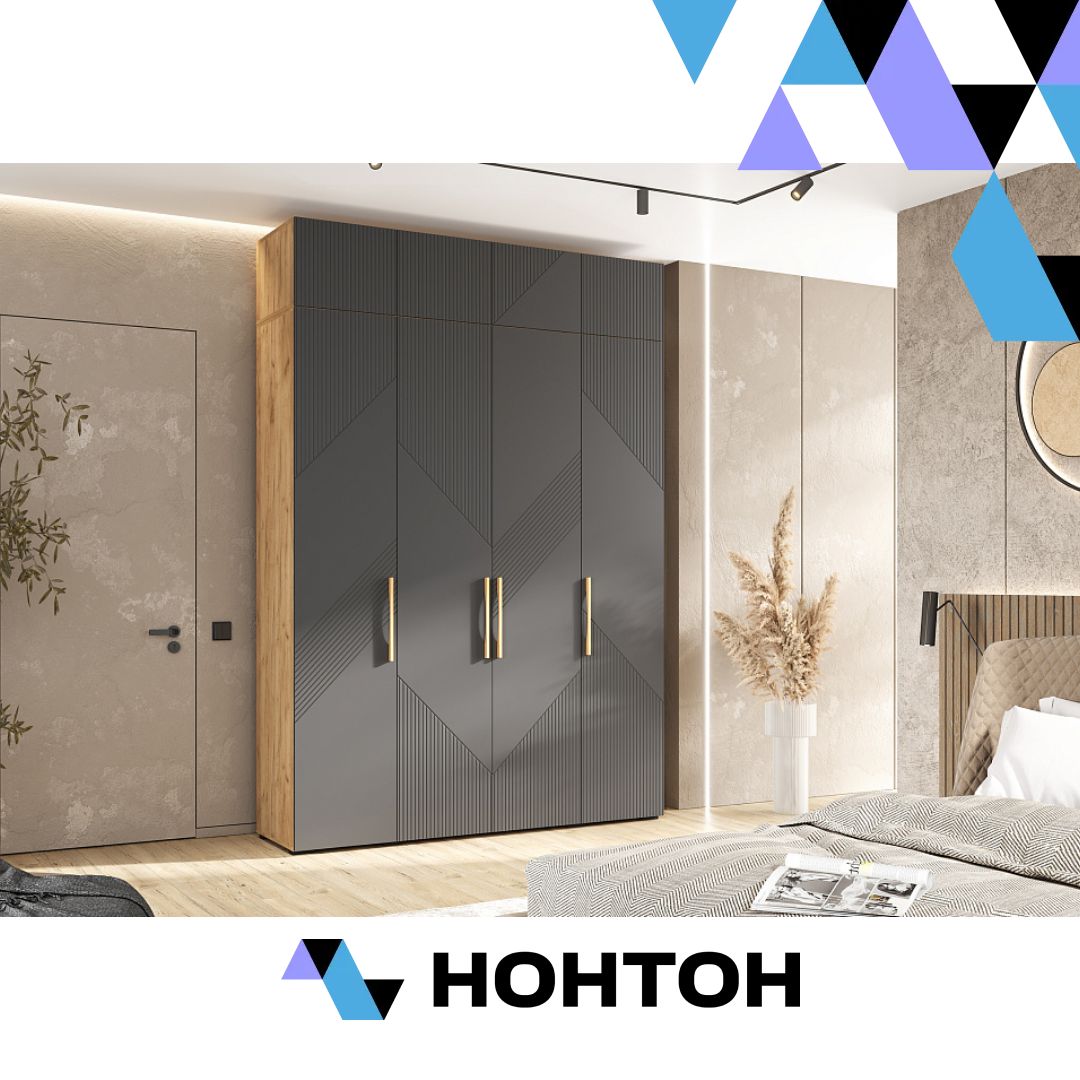 Шкаф 4-х створчатый с антресолью Ирис дуб крафт / браш графит