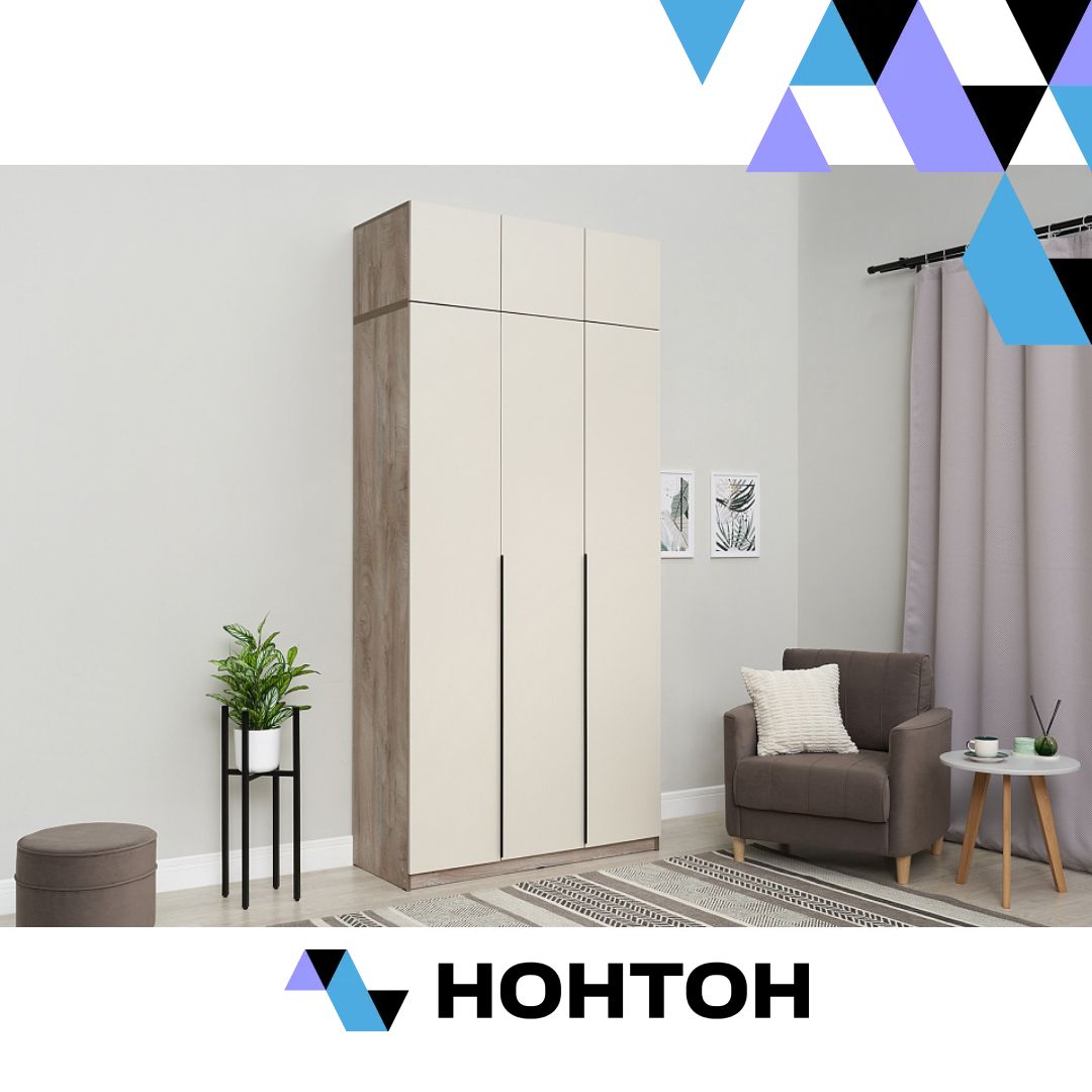 Шкаф 3-х створчатый Тивина с антресолью эндгрейн / меланж