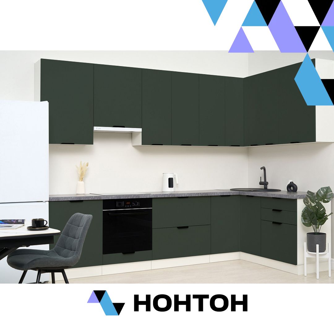 Кухня угловая Норд №1 3.0 х 1.6 м софт пихтовый зеленый
