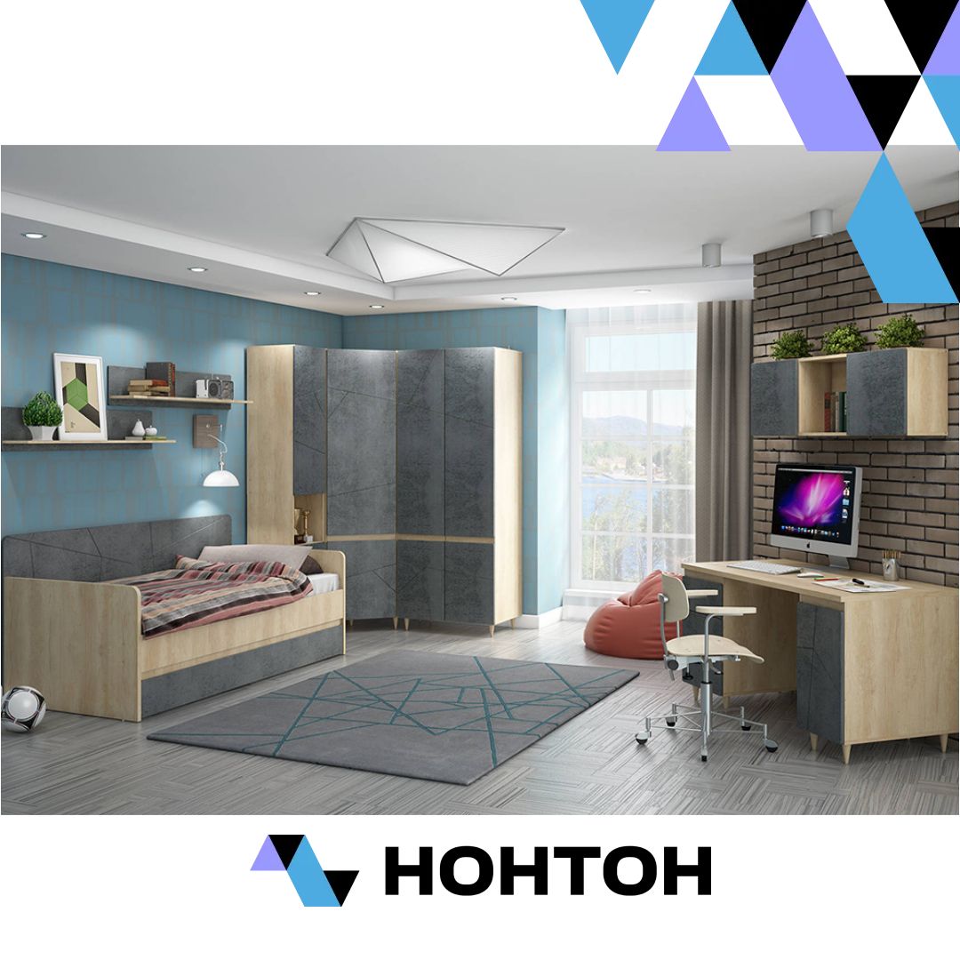 Детская Киото 2 дуб небраска / бетон темный