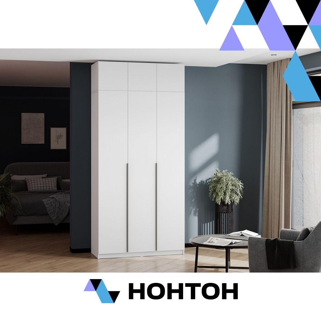 Шкаф 3-х створчатый Тивина с антресолью белый текстурный