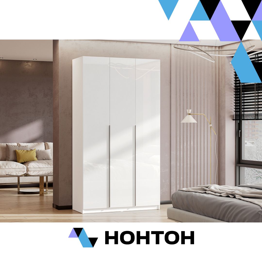 Шкаф 3-х створчатый Тивина белый / белый глянец