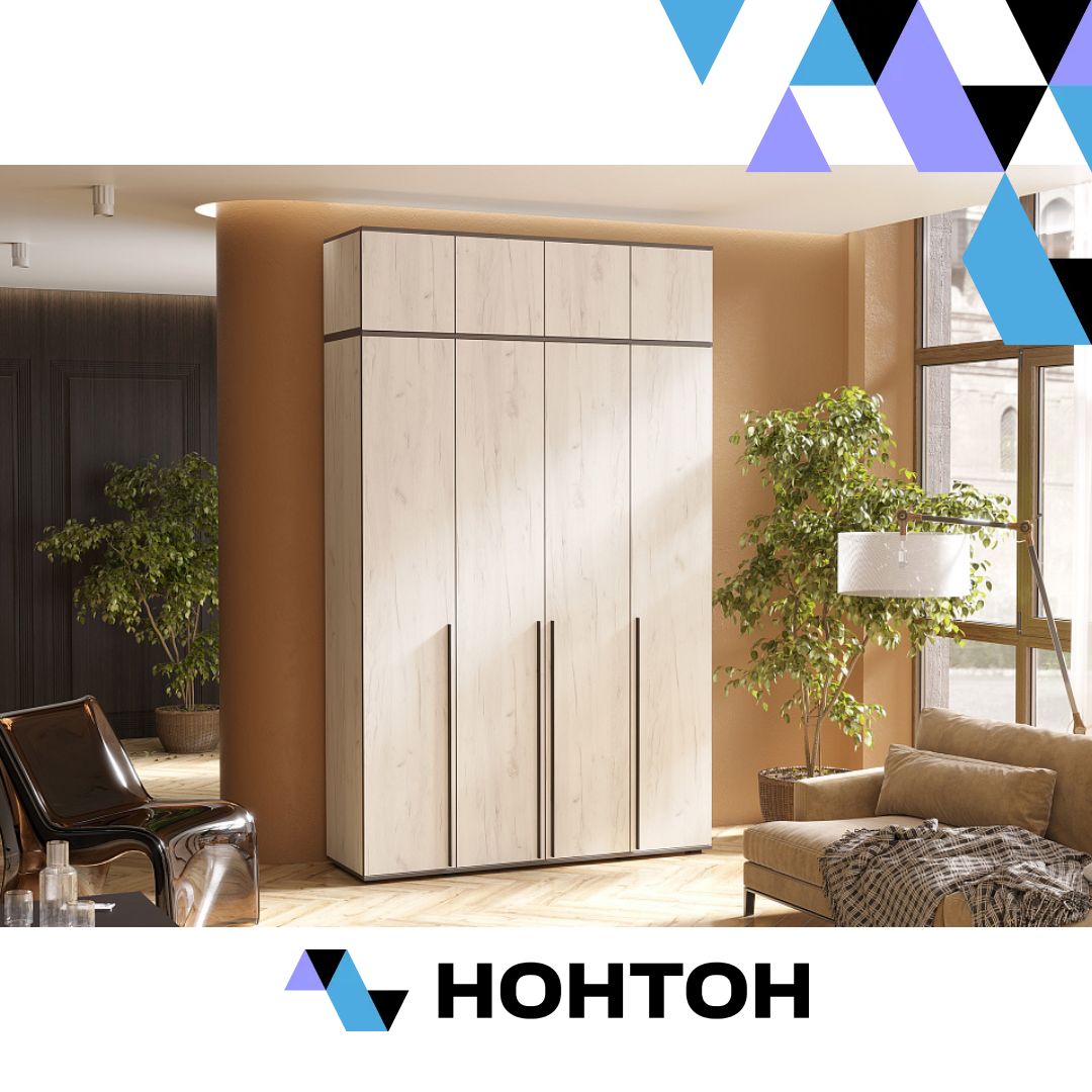 Шкаф 4-х створчатый с антресолью Норд дуб крафт белый