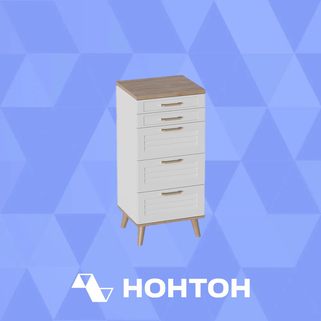 Комод с 5-ю ящиками Гавана дуб натуральный светлый / белый аляска / белый матовый
