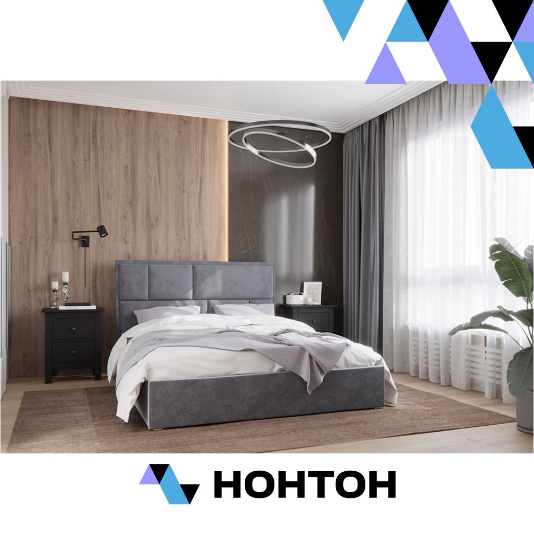 Кровать Стокгольм с подъемным механизмом велюр серый