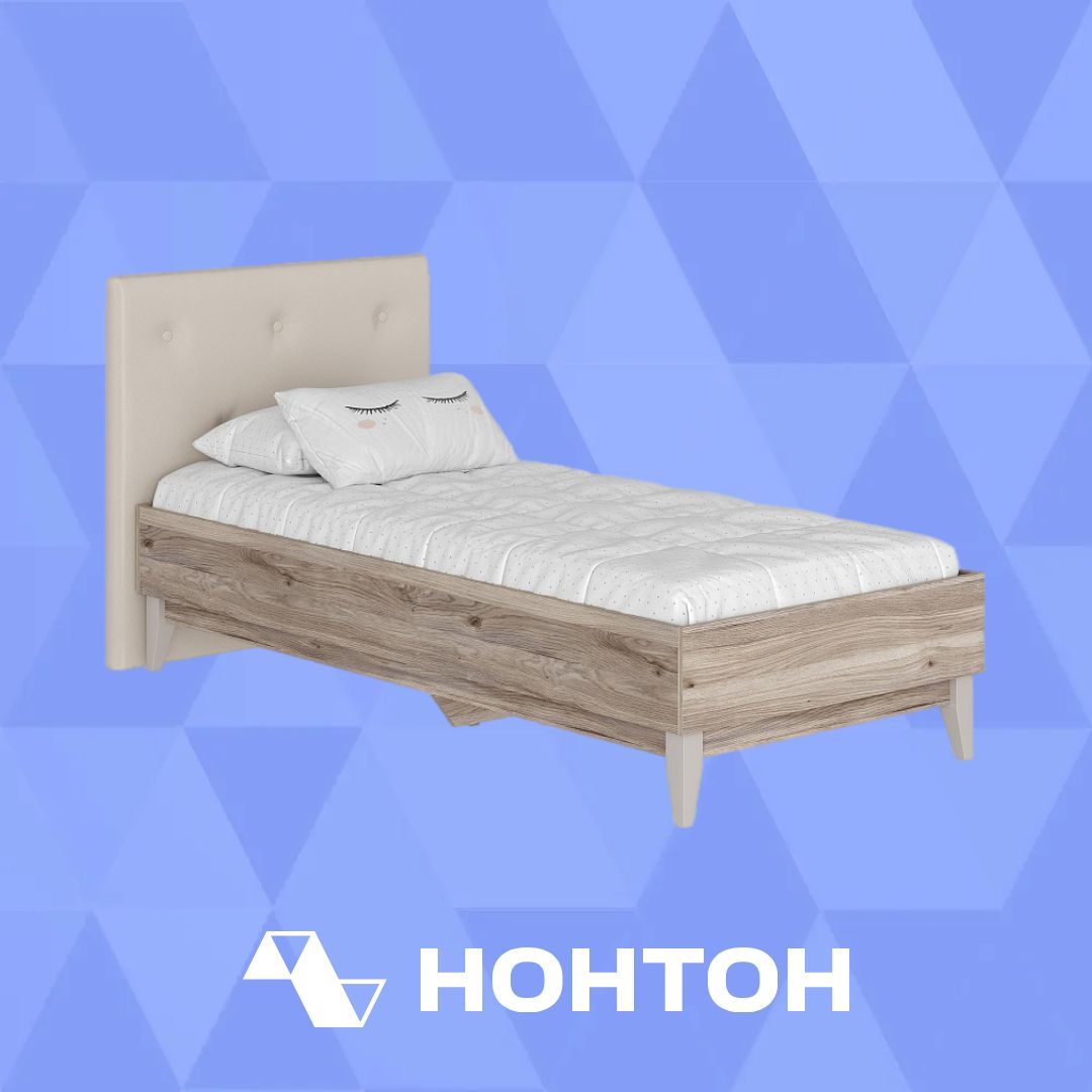 Кровать Скандика 0.9 м с накладкой дуб смоки / миндаль