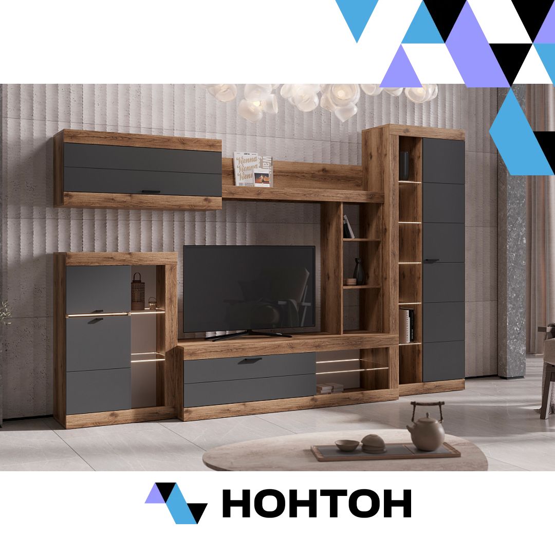 Гостиная Прага №1 дуб делано / графит софт