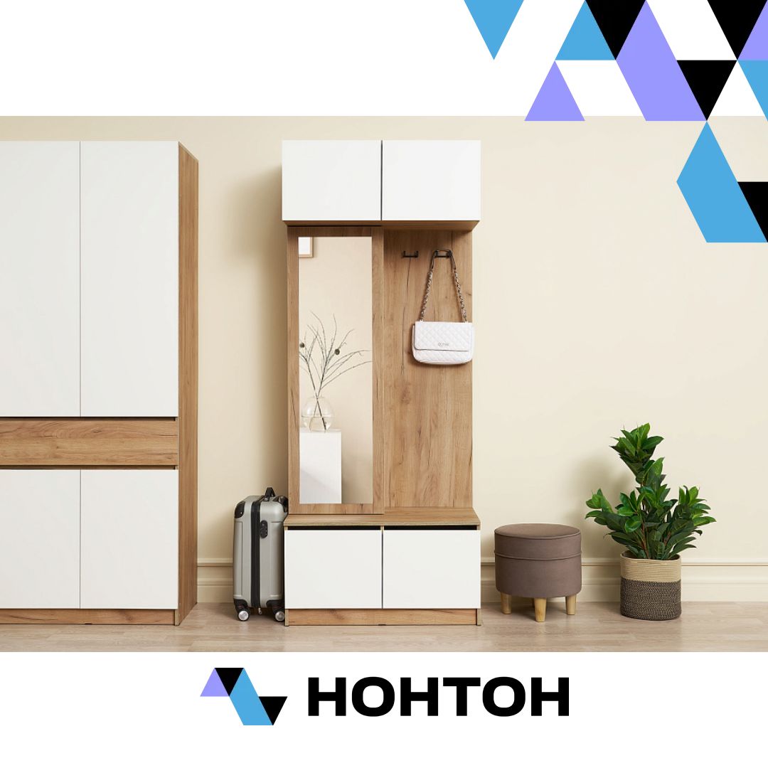 Вешалка с зеркалом Веллум дуб крафт золотой / белый