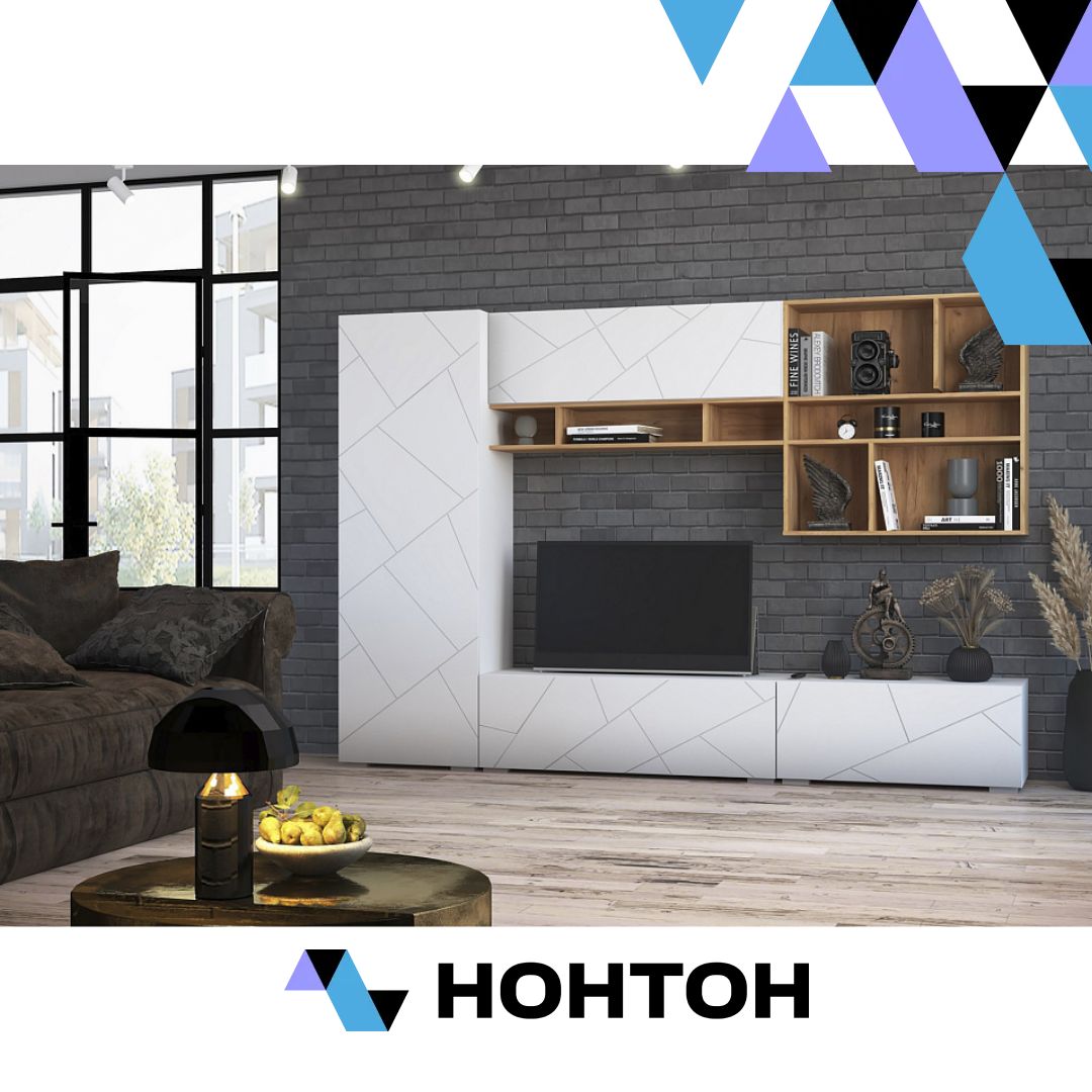 Гостиная Гранж №4 дуб крафт золотой / белый шагрень / матовая белый софт