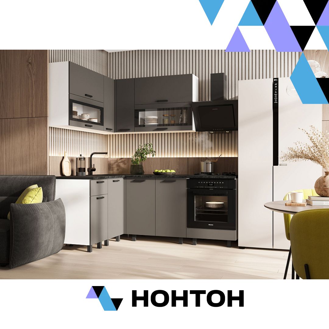 Кухня Техно 1.4 х 2.0 м компоновка №2 холст вулканический