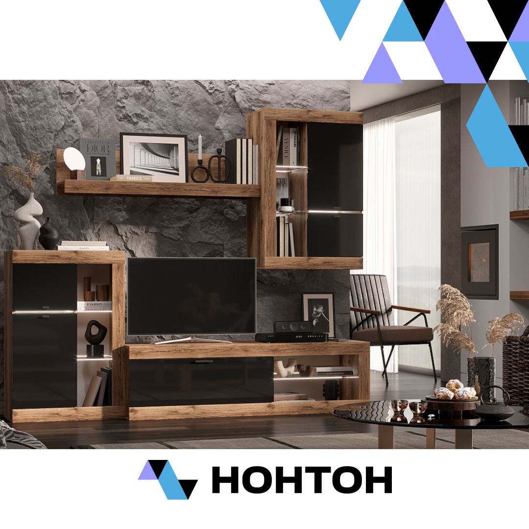 Гостиная Прага №2 дуб делано / черный глянец