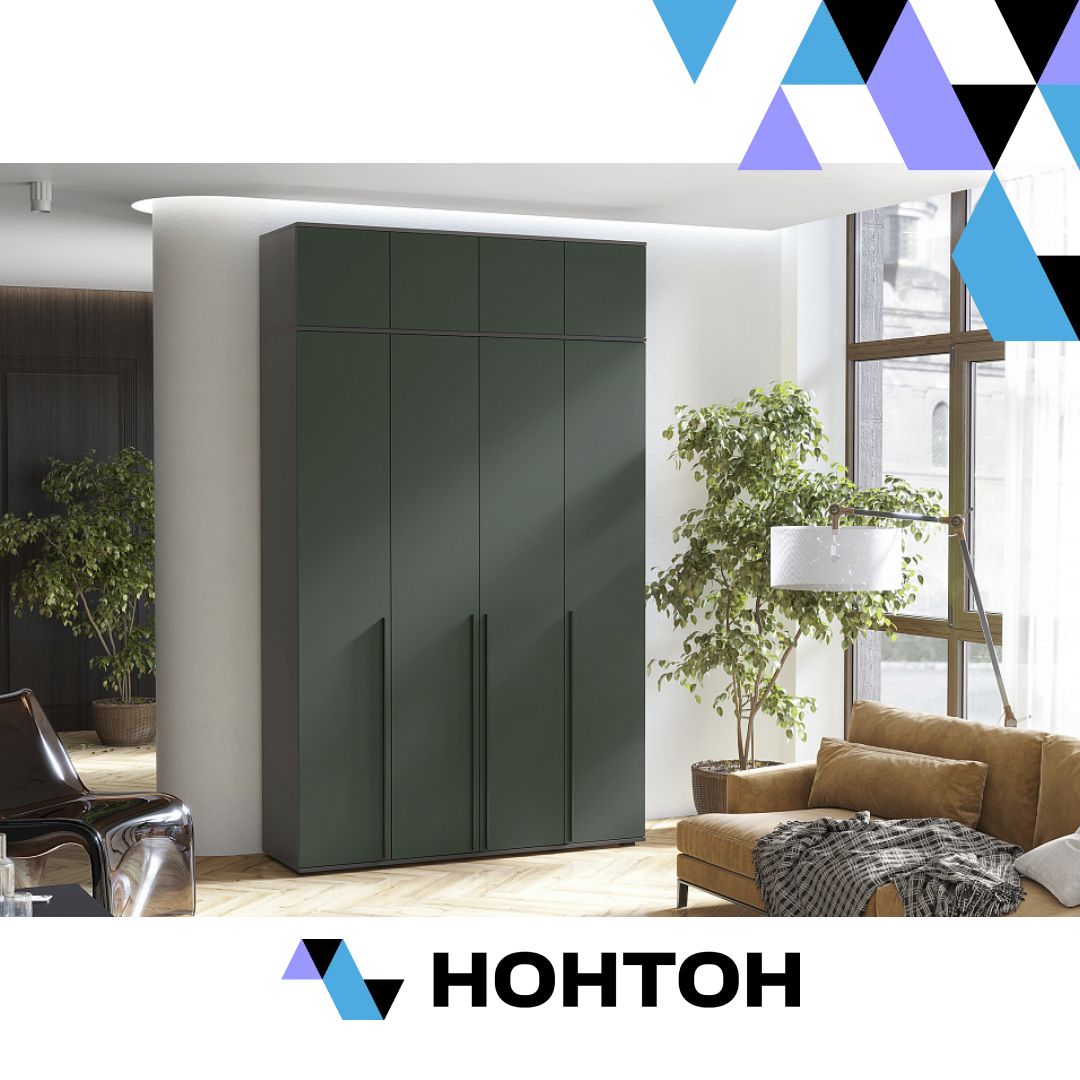 Шкаф 4-х створчатый с антресолью Норд графит / изумрудный