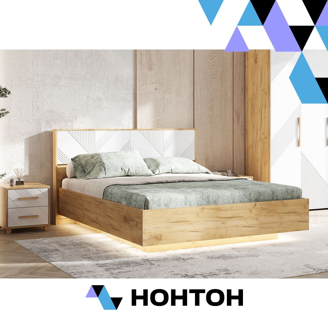 Кровать парящая с подсветкой Ирис 1.6 м дуб крафт / браш вайт