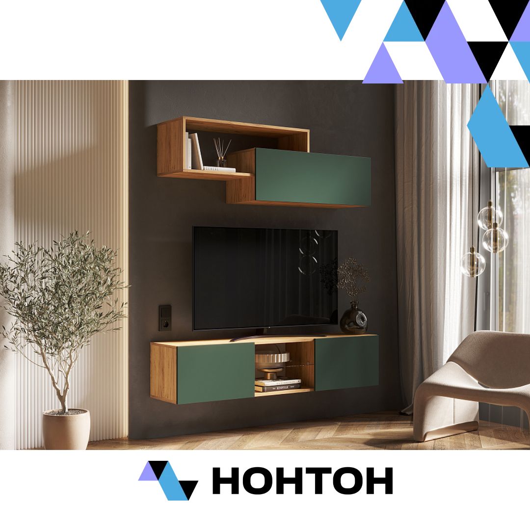 Гостиная Норд №1 дуб крафт / изумрудный