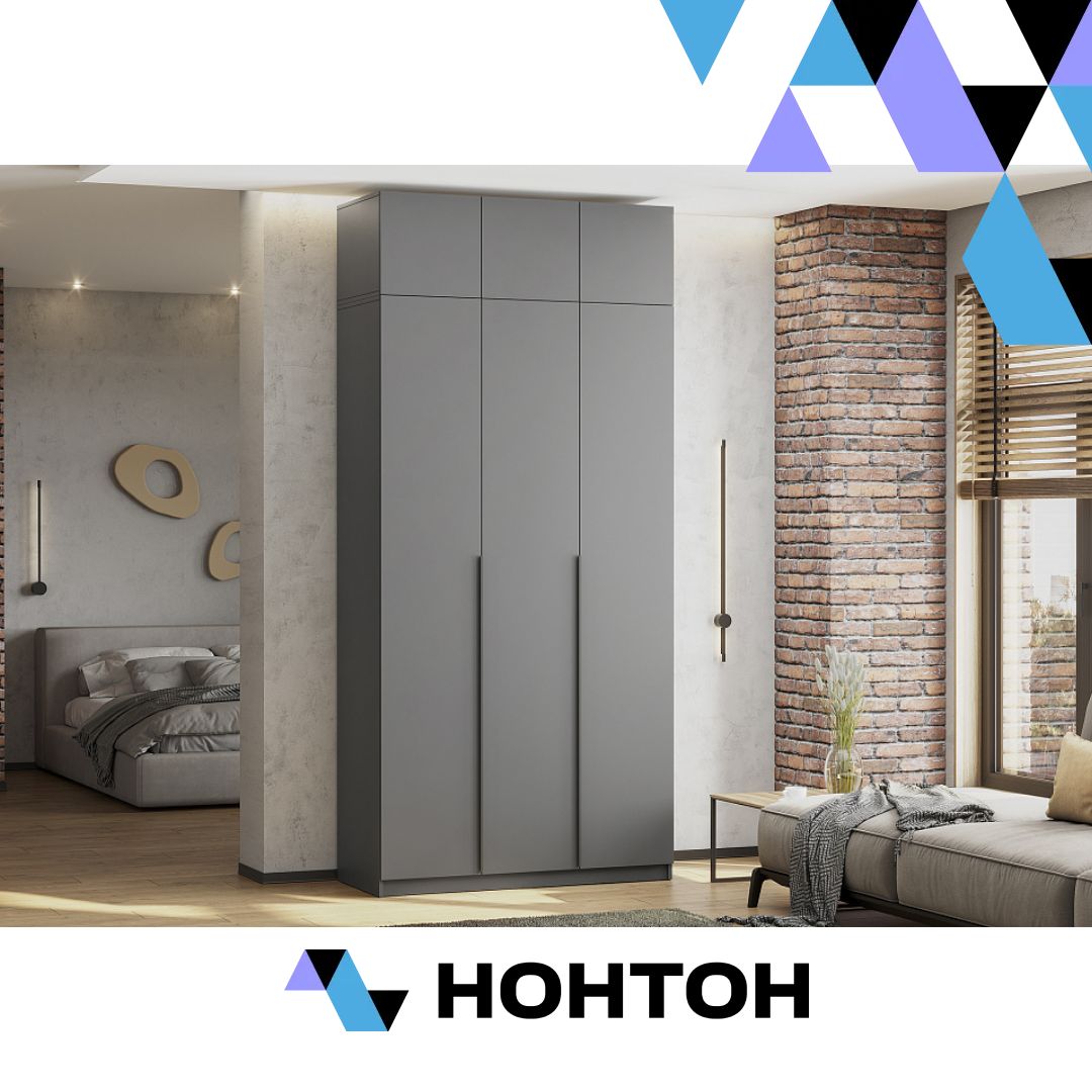 Шкаф 3-х створчатый Тивина с антресолью графит серый