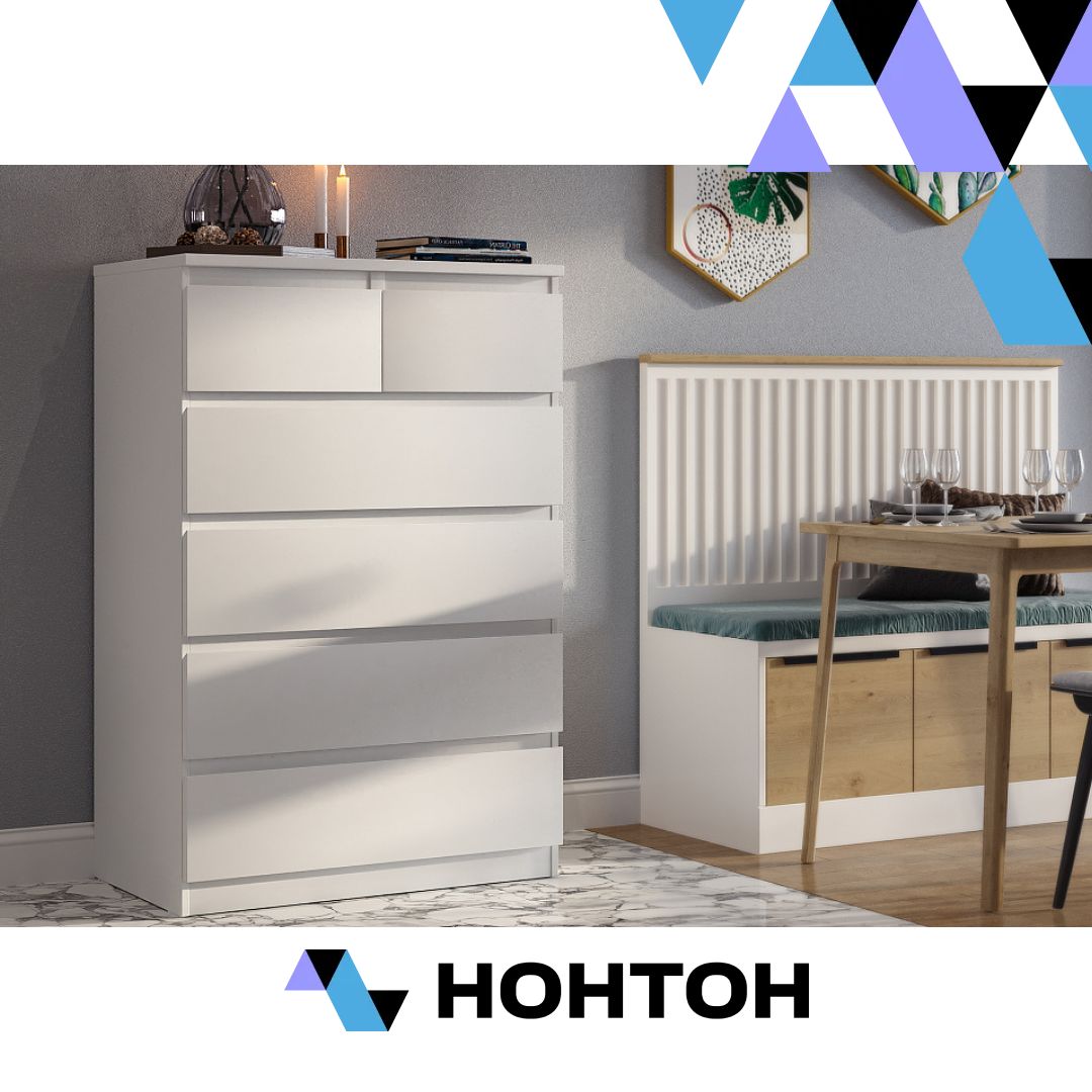 Комод высокий Мальта 6 ящиков белый