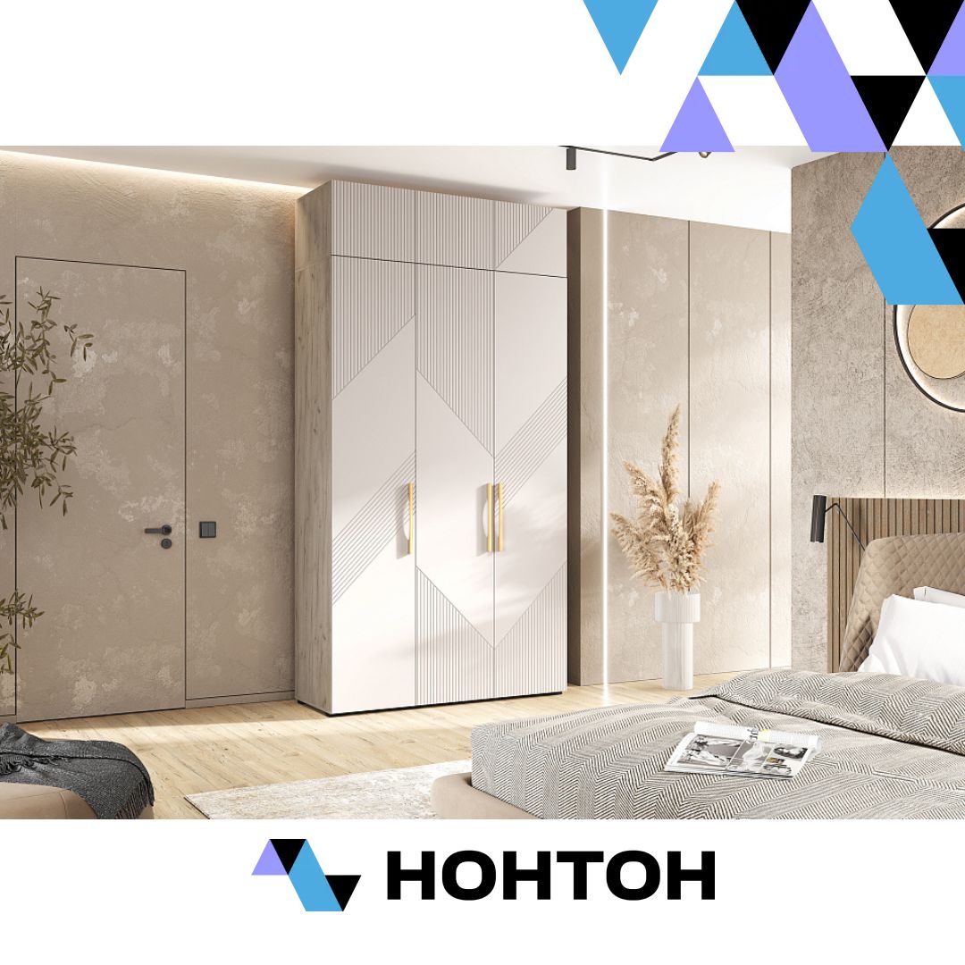 Шкаф 3-х створчатый с антресолью Ирис дуб крафт серый / кашемир